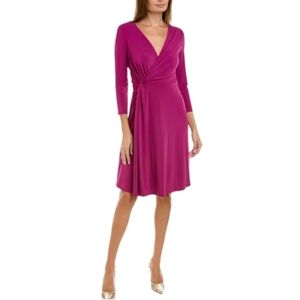 NWT London Times Size 8 Dress Fuschia Purple Twisted Faux Wrap Flattering NEW!